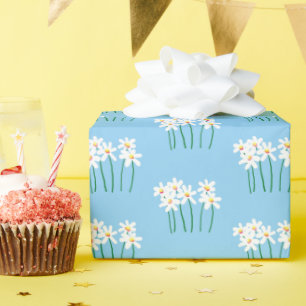 Handgezeichnete, weiße Gänse auf weichem Mittelbla Geschenkpapier