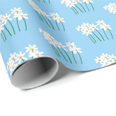 Handgezeichnete, weiße Gänse auf weichem Mittelbla Geschenkpapier (Rolleneckpunkt)