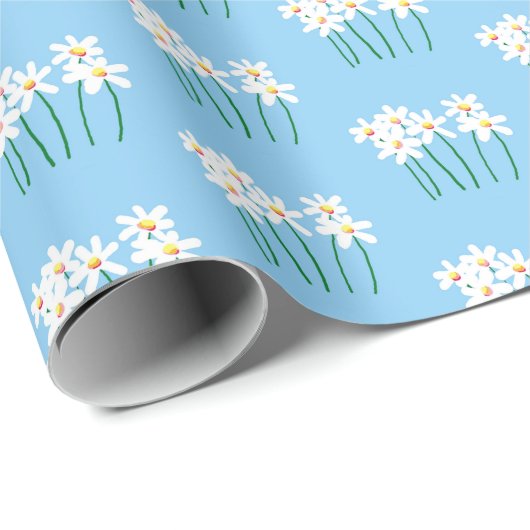 Handgezeichnete, weiße Gänse auf weichem Mittelbla Geschenkpapier (Rolleneckpunkt)