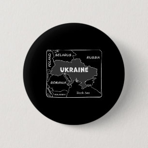 Handgezeichnete weiße Linienkarte der Ukraine und Button