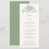 Handgezeichnete weiße Tabletop-Seite Grüne Hochzei Menükarte (Vorne/Hinten)