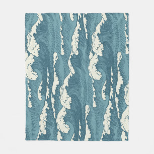Handgezeichnete Wellen Retro Vintage-Muster Fleecedecke