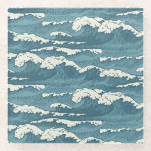 Handgezeichnete Wellen Retro Vintage-Muster Glasuntersetzer