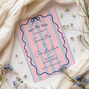 Handgezeichnete wellige blaue Schleife rosa Streif Save The Date