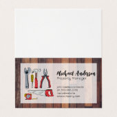 Handgezeichnete Werkzeuge | Holzkappen Visitenkarten (Außenseite Aufgefaltet)