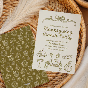 Handgezeichnete whimische Einladung zum Thanksgivi
