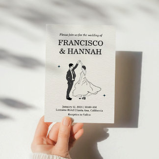 Handgezeichnete whimische Hochzeit eines Paares Einladung