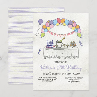 Handgezeichnete Whimsical Adult Geburtstagspartei Einladung