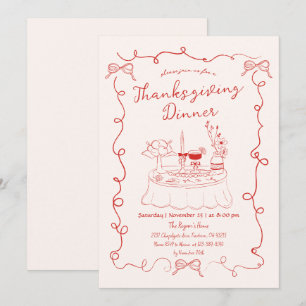 Handgezeichnete whimsical Dinner-Tisch Thanksgivin Einladung