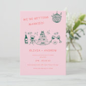 Handgezeichnete Whimsical Einzigartiges Quirky Wed Einladung (Stehend Vorderseite)