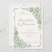 Handgezeichnete Whimsical Floral Sage Green Weddin