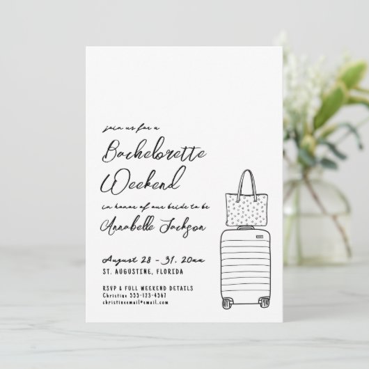 Handgezeichnete Whimsical Girls Trip Junggeselinne Einladung (Stehend Vorderseite)