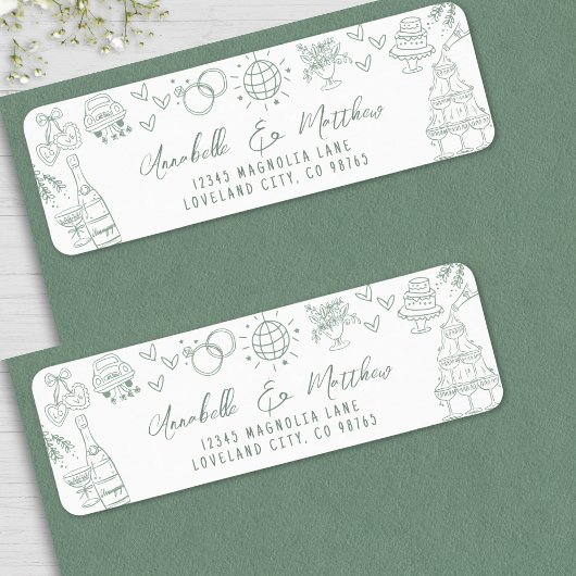 Handgezeichnete Whimsical Green Wedding Rücksendea