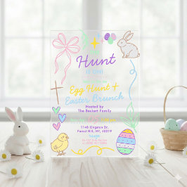 Handgezeichnete Whimsical-Kritzeleien Ostern-Party Acryleinladungen