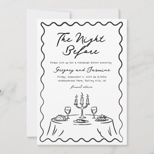 Handgezeichnete Whimsical Probe Dinner Einladung (Vorderseite)