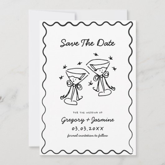 Handgezeichnete Whimsical Quirky handgeschriebene Save The Date (Vorderseite)