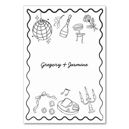 Handgezeichnete Whimsical Quirky handgeschriebene  Tischnummer (Rückseite)