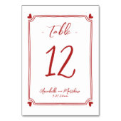 Handgezeichnete Whimsical Red Wedding Tischnummer (Vorderseite)