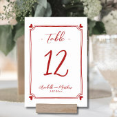 Handgezeichnete Whimsical Red Wedding Tischnummer