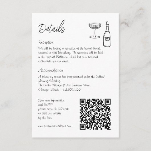 Handgezeichnete whimsical Retro QR Code Hochzeitsi Begleitkarte (Vorderseite)