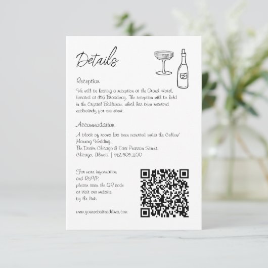 Handgezeichnete whimsical Retro QR Code Hochzeitsi Begleitkarte (Stehend Vorderseite)