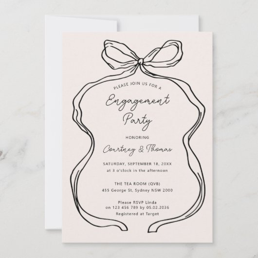 Handgezeichnete Whimsical Ribbon-Verlobungspartei Einladung (Vorderseite)