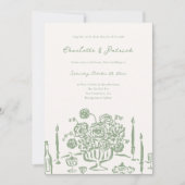 Handgezeichnete Whimsical Sage Green Wedding Einla Einladung (Vorderseite)