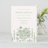 Handgezeichnete Whimsical Sage Green Wedding Einla Einladung (Stehend Vorderseite)