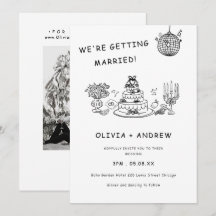 Handgezeichnete whimsical Schwarz-Weiß-Hochzeit