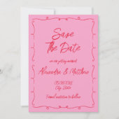 Handgezeichnete Whimsical Scribble Rosa und Rote H Save The Date (Vorderseite)