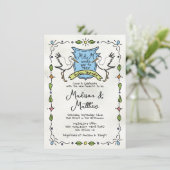 Handgezeichnete Whimsical Stork Wappen Babydusche Einladung (Stehend Vorderseite)