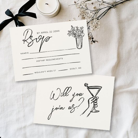 Handgezeichnete Whimsical Stylish Trendy Wedding RSVP Karte