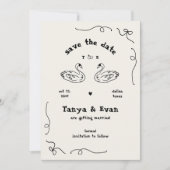 Handgezeichnete Whimsical Swan Monogram Doodle Wed Save The Date (Vorderseite)