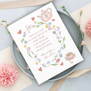 Handgezeichnete Whimsical-Tea-Bridal-Shower-Dankes Dankeskarte