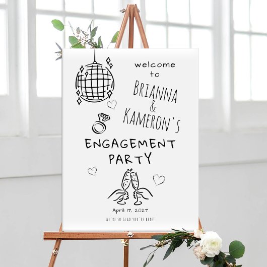 Handgezeichnete whimsical Verlobung Willkommen Poster