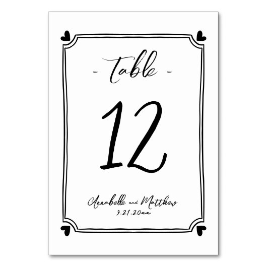 Handgezeichnete whimsical Wedding Tischnummer (Vorderseite)