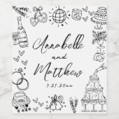 Handgezeichnete whimsical Wedding Weinetikett (Einzelnes Label)