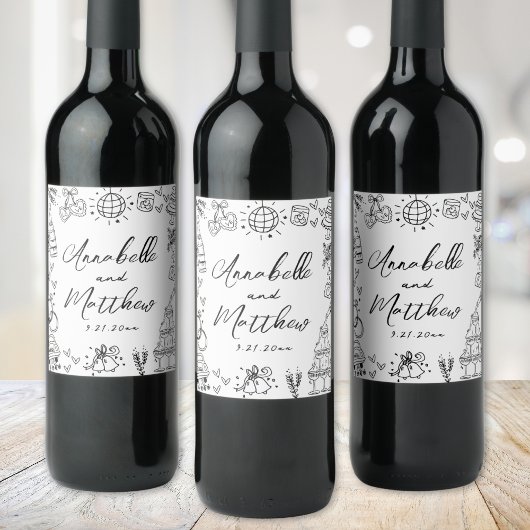 Handgezeichnete whimsical Wedding Weinetikett
