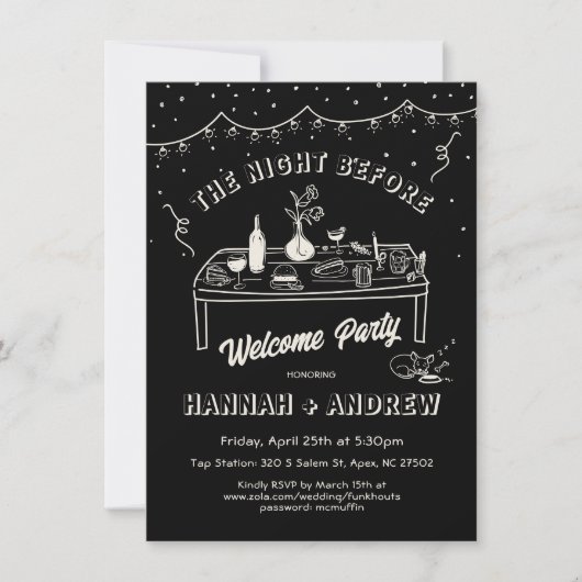 Handgezeichnete whimsicalWelcome Night Before chih Einladung (Vorderseite)