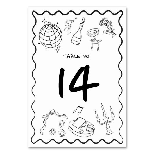 Handgezeichnete Whimsikhandgeschriebene Quirky-Hoc Tischnummer (Rückseite)