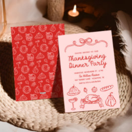 Handgezeichnete Whimsy Bow Erntedank Dinner einlad Feiertagskarte