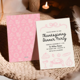 Handgezeichnete Whimsy Bow Erntedank Dinner einlad Feiertagskarte