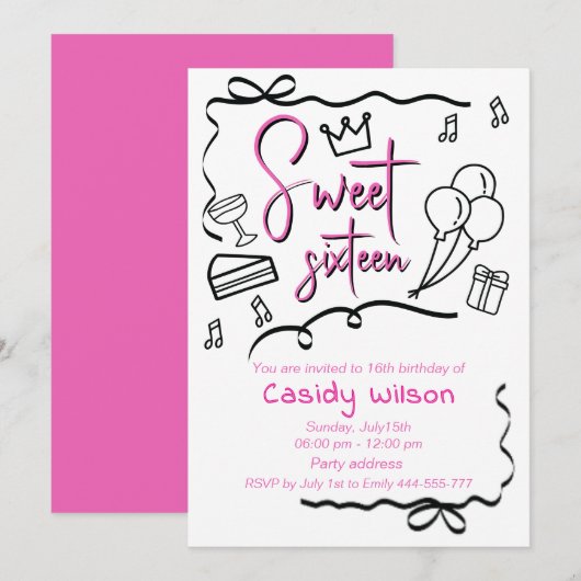 Handgezeichnete whimsy spielerische Prinzessin süß Einladung (Vorne/Hinten)