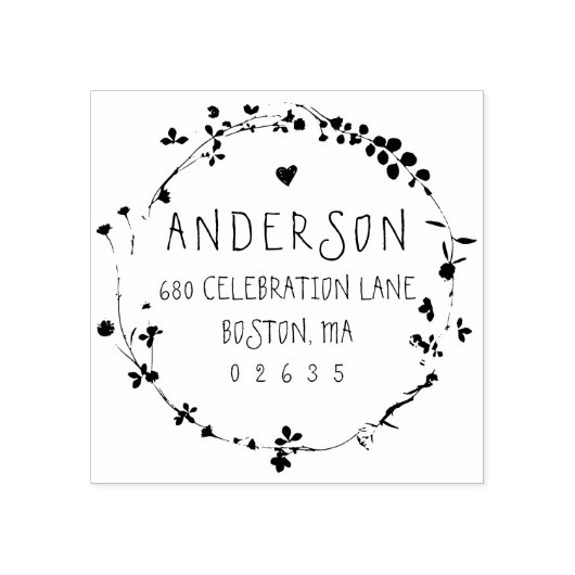 Handgezeichnete Wildblume Kranz-Rücksendeadresse Gummistempel (Prägung)