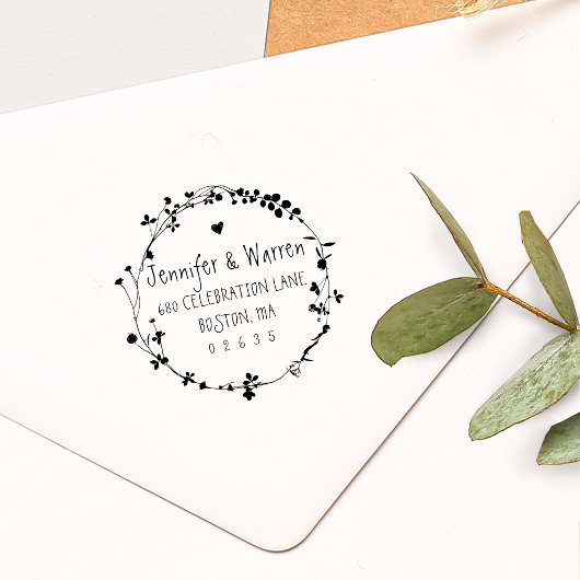 Handgezeichnete Wildblume Kranz-Rücksendeadresse Gummistempel