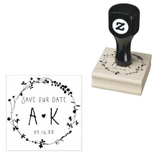 Handgezeichnete Wildblume Kranz Save the Date Gummistempel (Stempel)