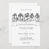 Handgezeichnete Wildblume Schwarz-Weiß-Hochzeit Einladung (Vorne/Hinten)