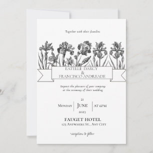 Handgezeichnete Wildblume Schwarz-Weiß-Hochzeit Einladung