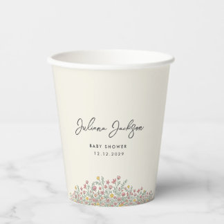 Handgezeichnete Wildblumen-Baby-Shower-Willkommen Pappbecher