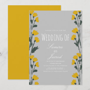 Handgezeichnete wilde botanische gelbe Hochzeit Einladung